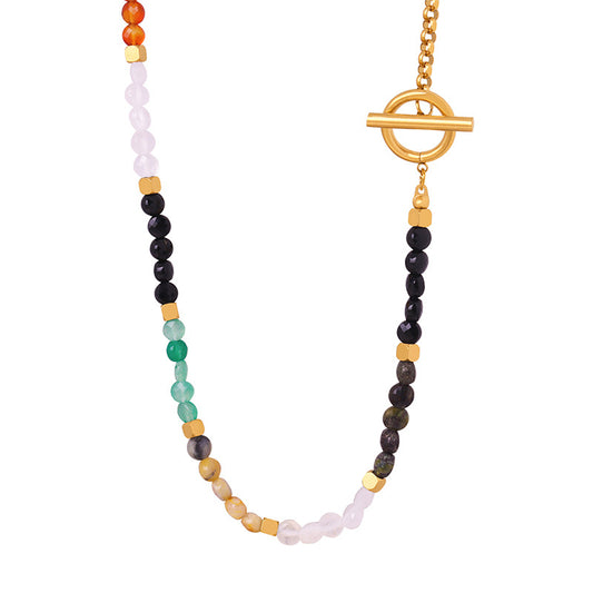 High-End Retro Agate Beaded Necklace with OT Buckle - Women's Luxury Jewelry
