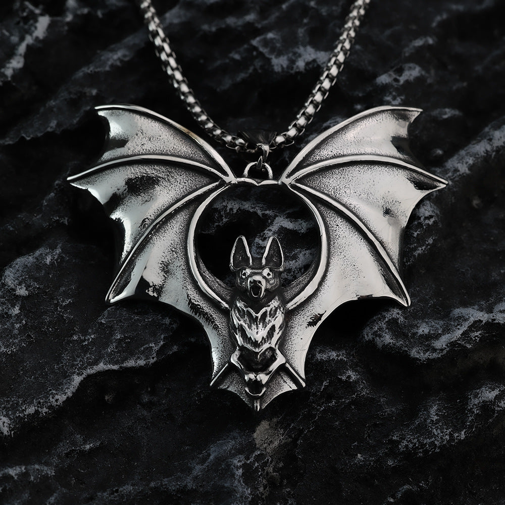 European And American Stainless Steel Vampire Bat Pendant Necklace Halloween Gift For Men