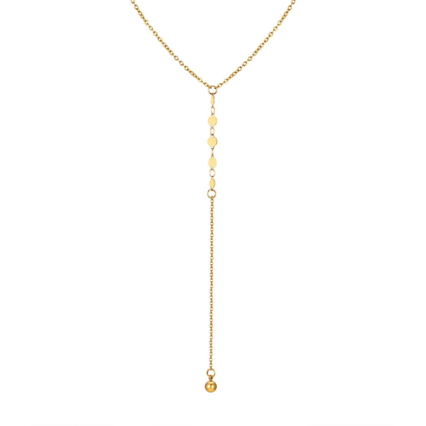 Ladies Necklace Stainless Steel Flat Cross Chain Disc Y Gold