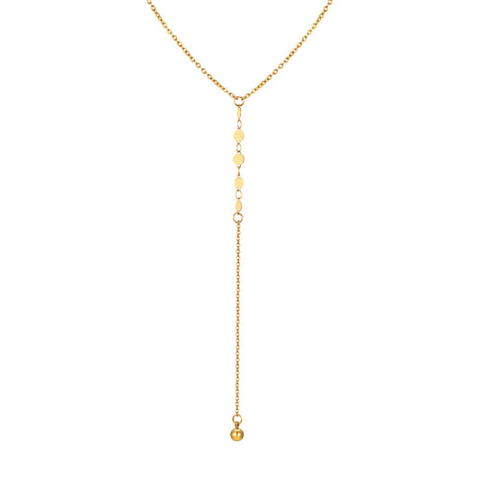 Ladies Necklace Stainless Steel Flat Cross Chain Disc Y Gold