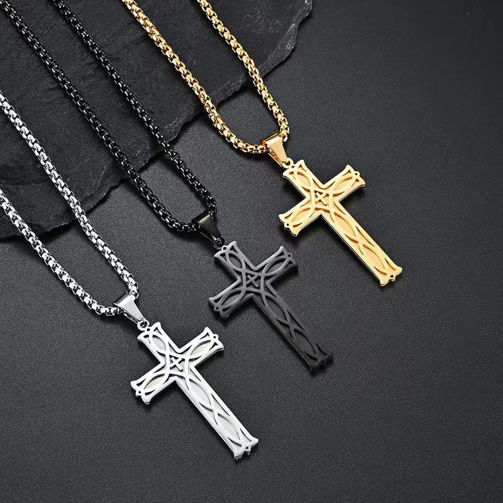 Planderful Irish Knot Cross Necklace Titanium Steel Unisex Durable Simple Trendy Pendant For Men And Women