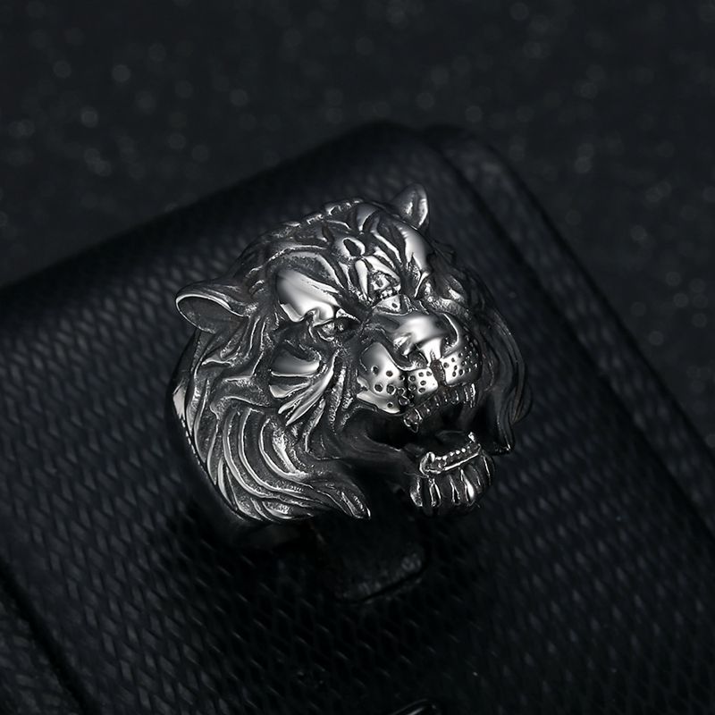 Tiger Head Stainless Steel Ring For Men Retro Punk Bold Statement Planderful Collection Everyday Genie