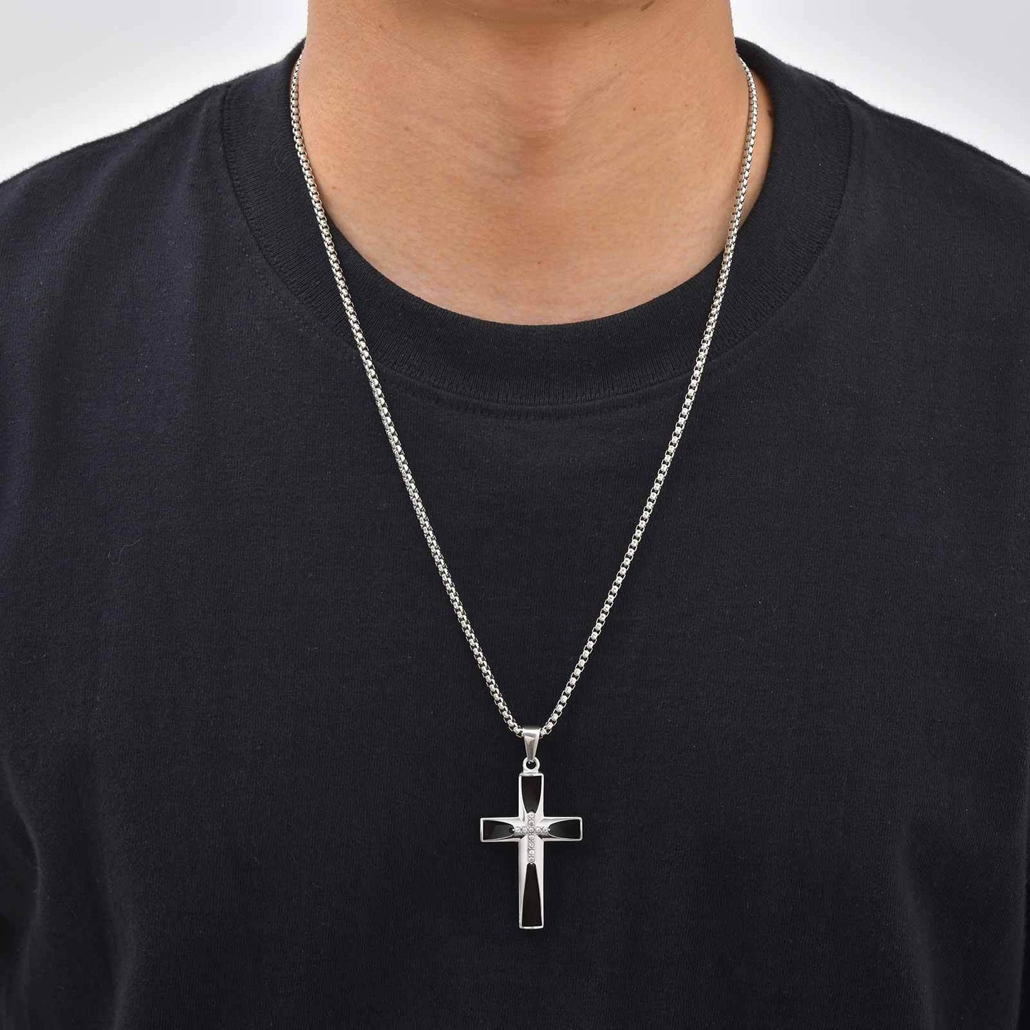 Stainless Steel Acrylic Zircon Cross Men's Pendant Necklace