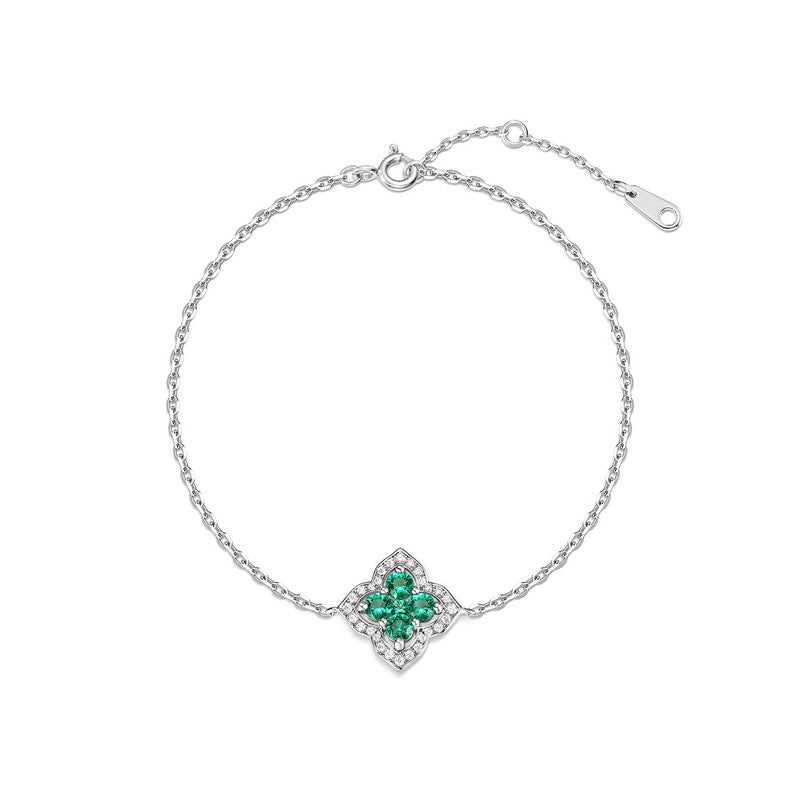 Planderful Gala Fireworks – European and American Light Luxury Versatile Four-leaf Clover Lab Grown Emerald Bracelet High-grade S925 Silver Jewelry