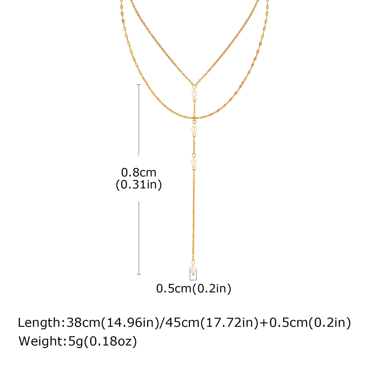 Stainless Steel Double Layer Imitation Pearl Y-Shaped Tassel Gold Necklace