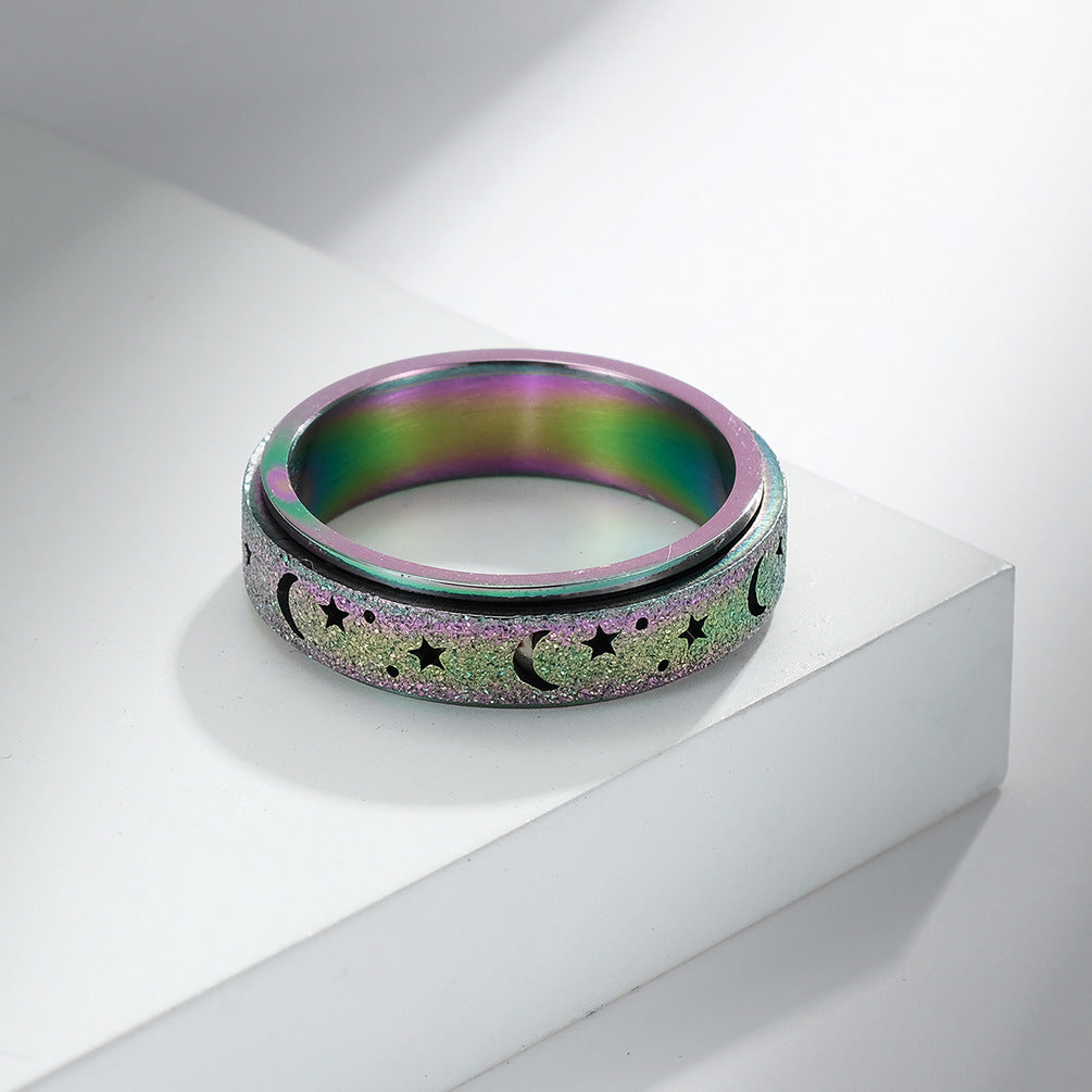 Steel Ring - Minimalist Rotating Star Moon Band For Everyday Wear Crafted By Planderful