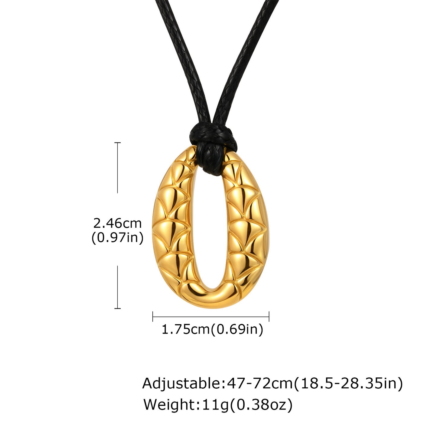 Stainless Steel Fish Scale Pattern Oval Black Wax Rope Adjustable Women's Necklace