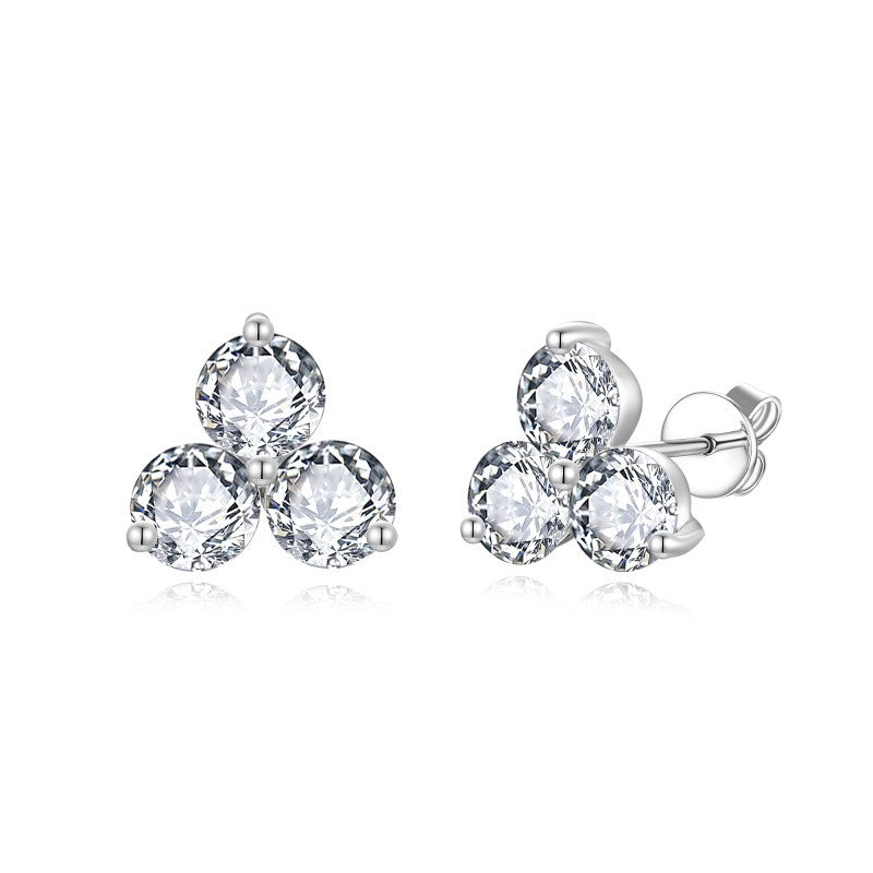 Planderful Elegant Moissanite Three 5mm Round Stud Earrings In S925 Sterling Silver For Women