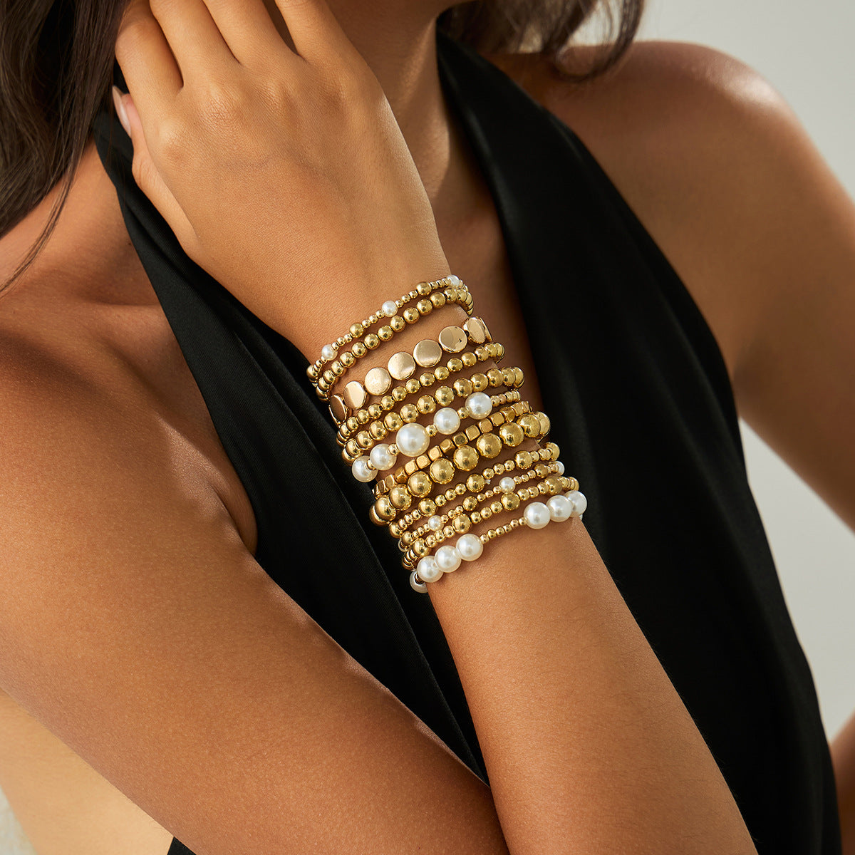 Planderful Vienna Verve Cross Beaded Elastic Bracelet Set For Women Retro Versatile Statement Jewelry