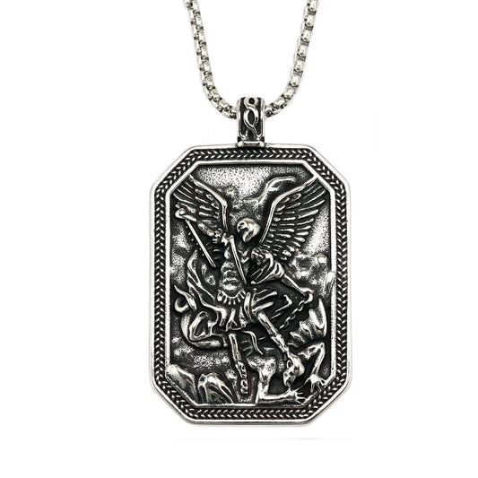 Vintage St. Michael Angel Stainless Steel Men's Pendant Necklace