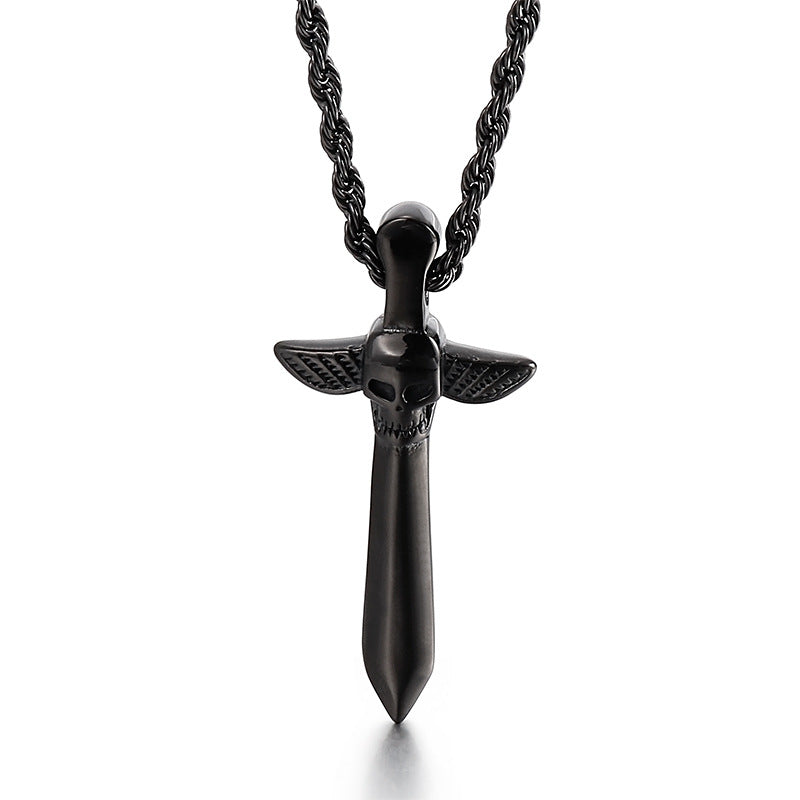 Skull Sword Men's Titanium Steel Pendant - Edgy and Stylish Statement Jewelry for Men