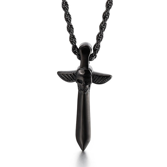 Skull Sword Men's Titanium Steel Pendant - Edgy and Stylish Statement Jewelry for Men