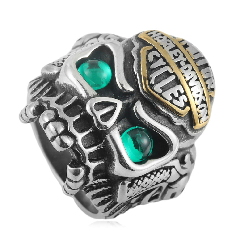 Planderful Titanium Skull Ring for Men Unisex Punk Fashion with Multi Colored Stones Durable Statement Jewelry