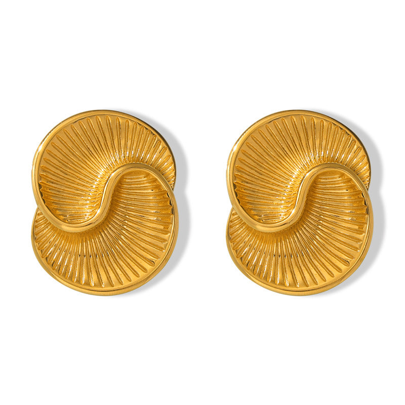 Spiral Texture Asymmetric Titanium Steel Stud Earrings