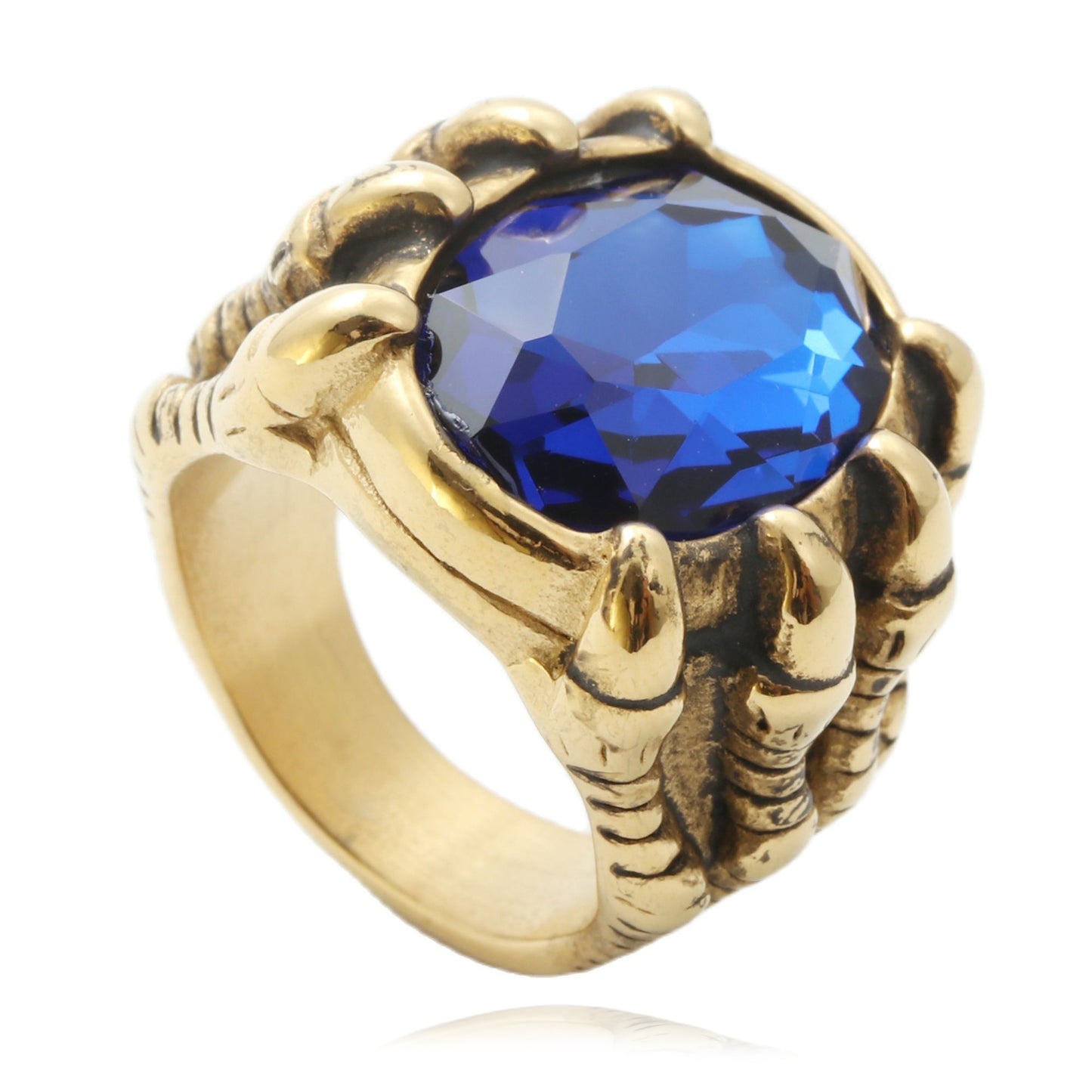 Planderful Titanium Steel Ring Multicolor Stone Dragon Claw Unisex Men Retro Punk Protection Statement