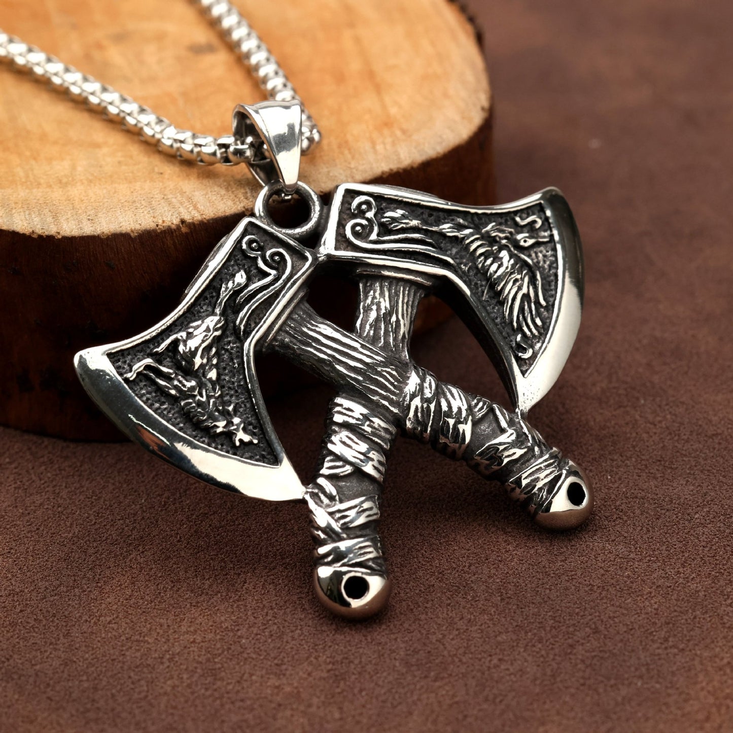 Planderful Viking Odin Tomahawk Pendant Stainless Steel Unisex Necklace Dual Sided Bold Fashion