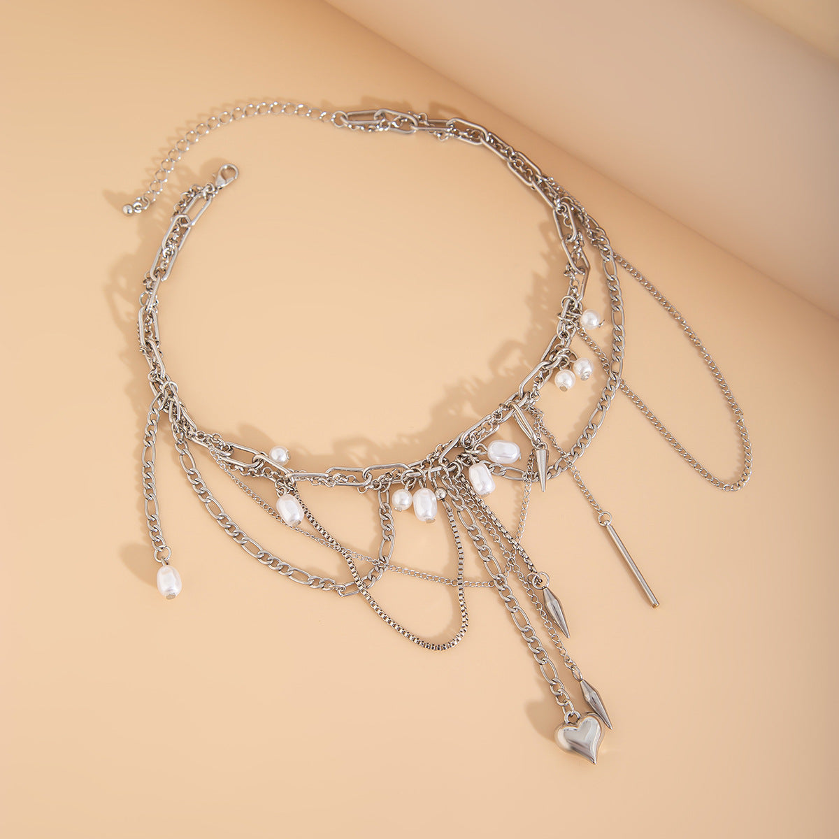 Heart Rivet Chain Tassel Necklace