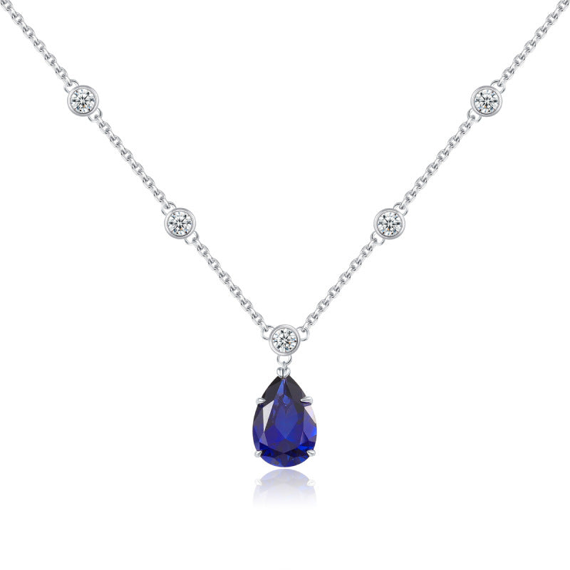 Design Chain S925 Sterling Silver Royal Blue Sapphire Necklace