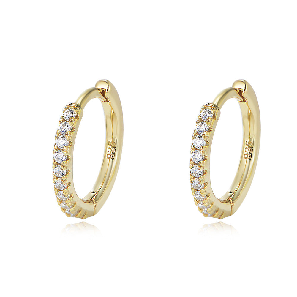 S925 Sterling Silver Micro-Inlaid Zircon Round Ear Buckle Amazon Hot Sale Hipster Earrings