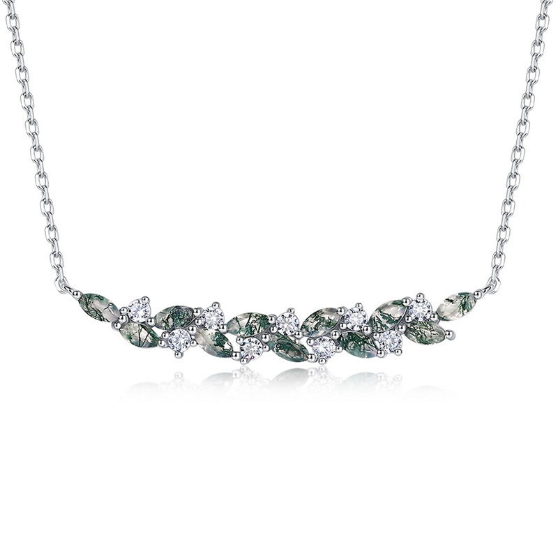 S925 Sterling Silver Moss Agate 2 × 4 mm Necklace