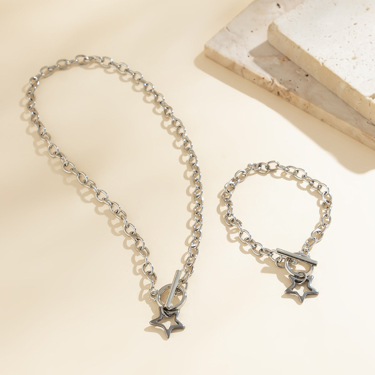 Elegant Titanium Steel Star Necklace with Chic Geometric Pendant