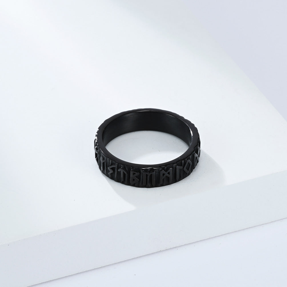 Planderful Nordic Viking Ring In Titanium Steel For Men With Luhn Text Engraving Size 7 To 13