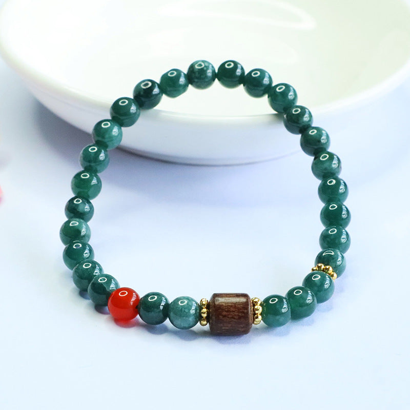 Blue Water Jadeite Agarwood Beaded Bracelet
