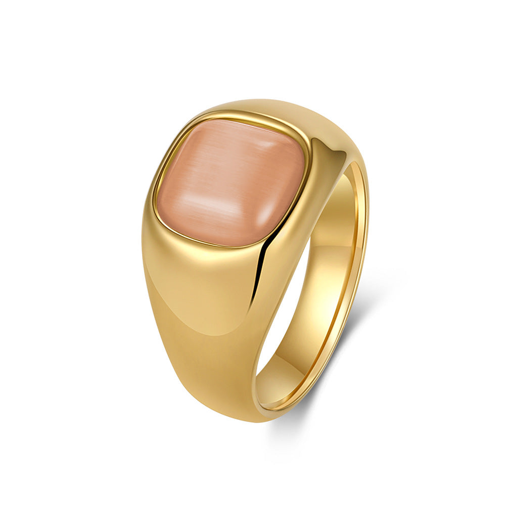 Stainless Steel Opal Gold-Plated Ring