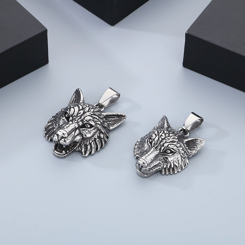 Animal, Punk Retro Viking Direwolf Head Stainless Steel Pendant For Men Necklace