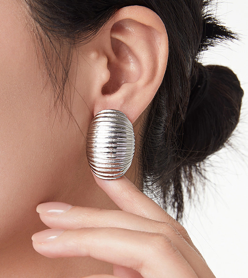 Elegant Titanium Steel Gold-Plated Stud Earrings with Multi-Layer Texture
