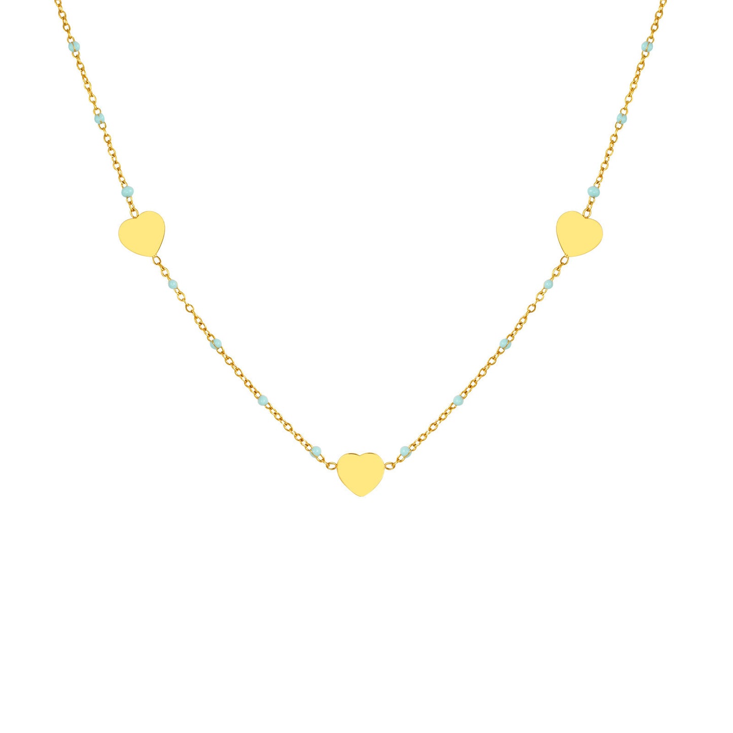 Ladies Clavicle Chain Stainless Steel Flat Cross Chain Full Light Blank Heart Drop Blue Necklace