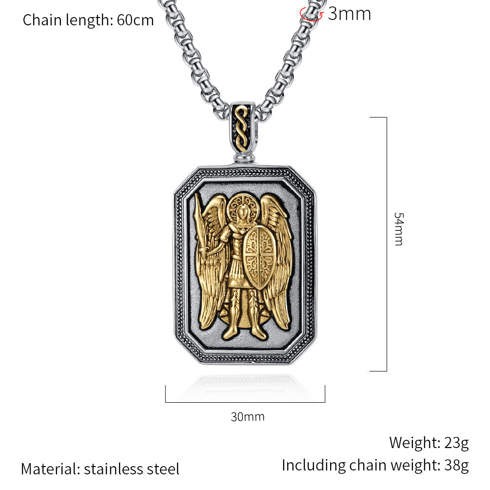 Planderful St Michaels Angel Titanium Steel Necklace For Men Non Fading Pendant