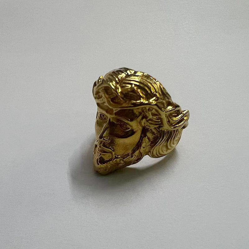 Planderful Collection Jesus Portrait Ring for Men Stainless Steel Gold Plated Polished Finish Everyday Wear Sizes 7 13