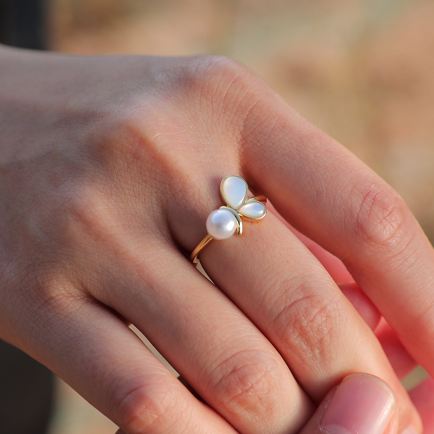 Imitation Pearl Shell Open Ring Adjustable Ring Women's Gold