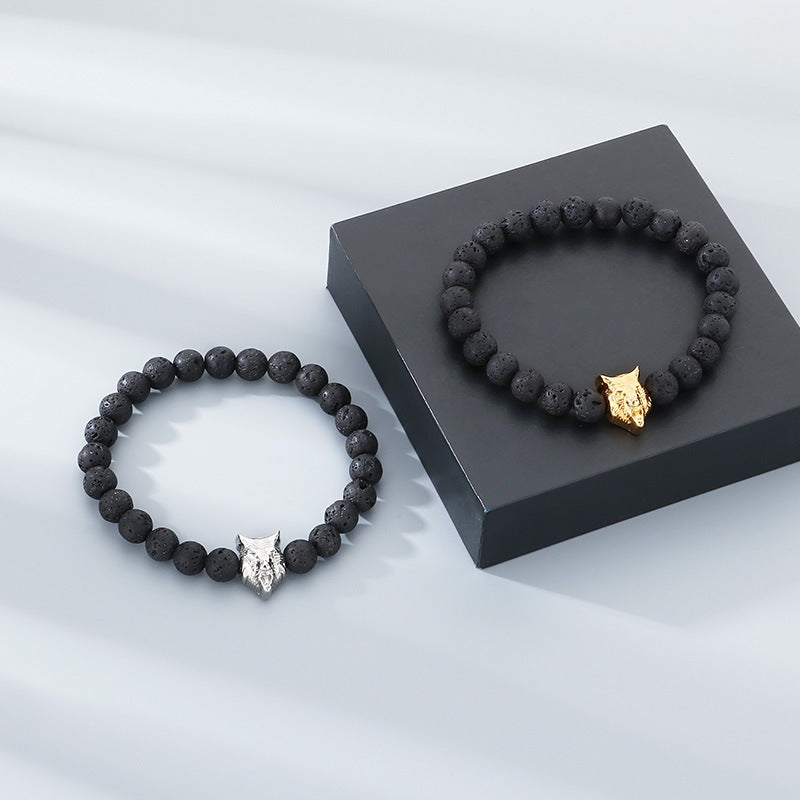 Planderful Lava Stone Beaded Bracelet For Men Animal Head