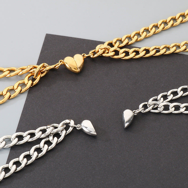 Niche Love Magnetic Bracelet Couple Style – Nk Chain Heart-Shaped Magnet Unisex Titanium