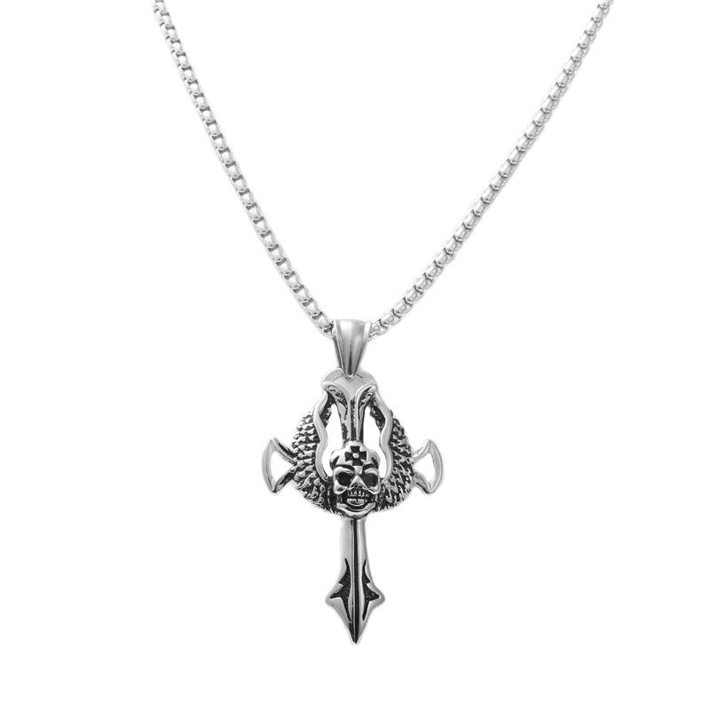 Trendy Men's Titanium Steel Cross Sword Pendant Retro Necklace