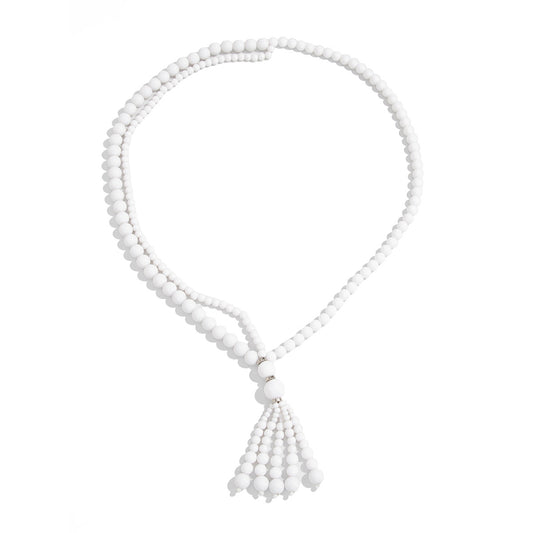 Knotted Pearl & Crystal-Style Tassel Necklace