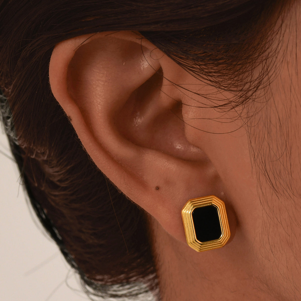 Gold-Tone Black Geometric Stud Earrings