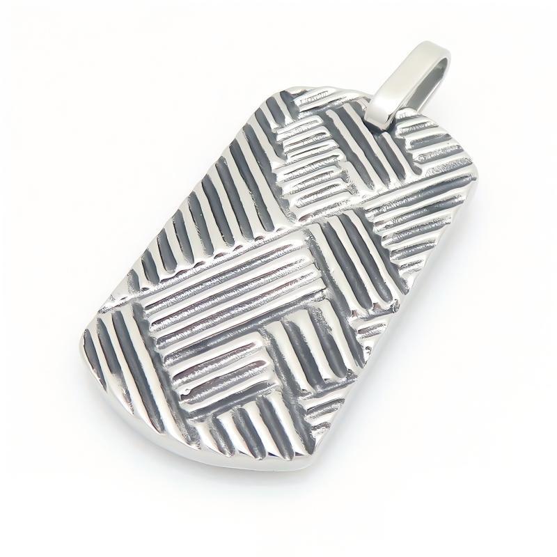 Staggered Twill Military Brand Pendant, Punk Style Retro Geometric Interwoven Stainless Steel Men's Necklace