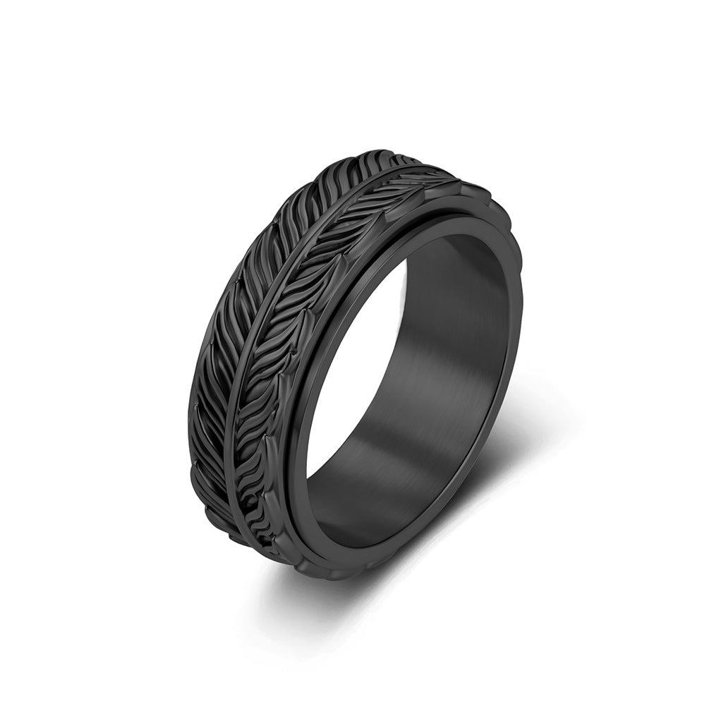 Feather Olive Branch Spinner Vintage Stainless Steel Ring for Men
