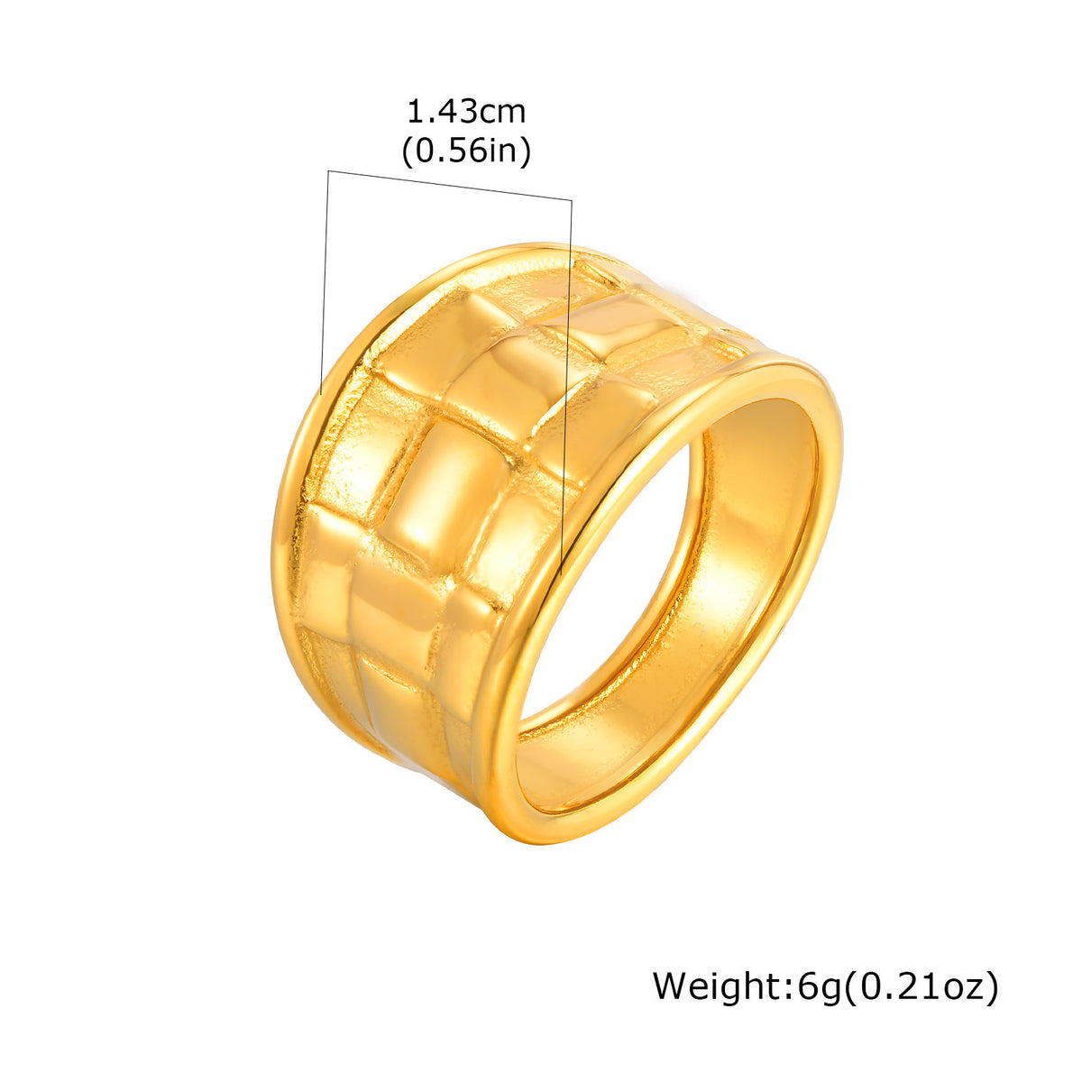 Stainless Steel Gold-Plated Checkered Woven Ring Women's