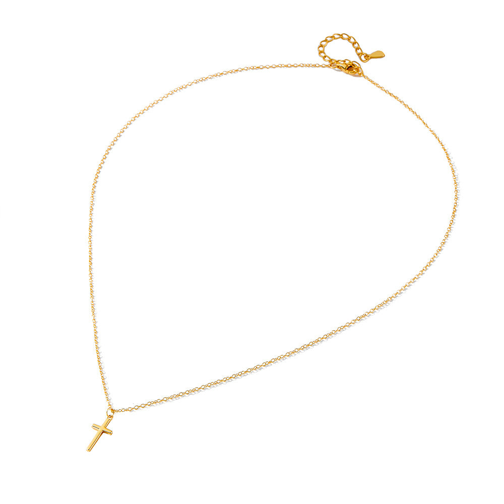 Glossy Three-Dimensional Cross Sterling Silver Necklace