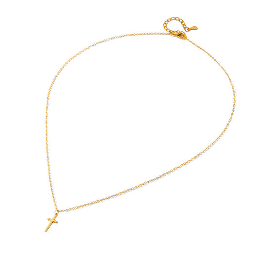 Glossy Three-Dimensional Cross Sterling Silver Necklace