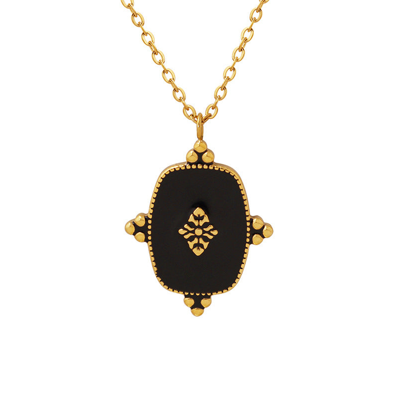 Golden Geometric Pendant Necklace with Oil Dripping Detail