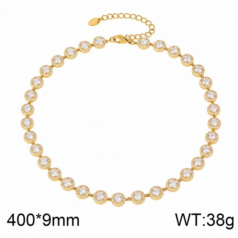 Light Color Zircon Ball Necklace, Court Style, Collarbone Chain, Stainless