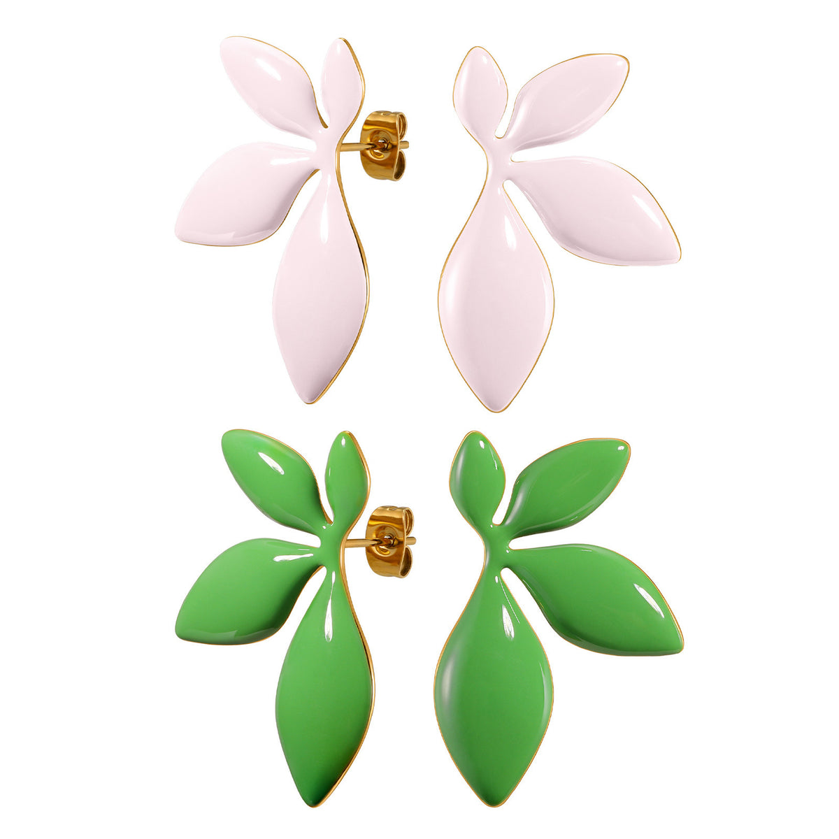 Mirrored Floral Earrings — Green or Pink