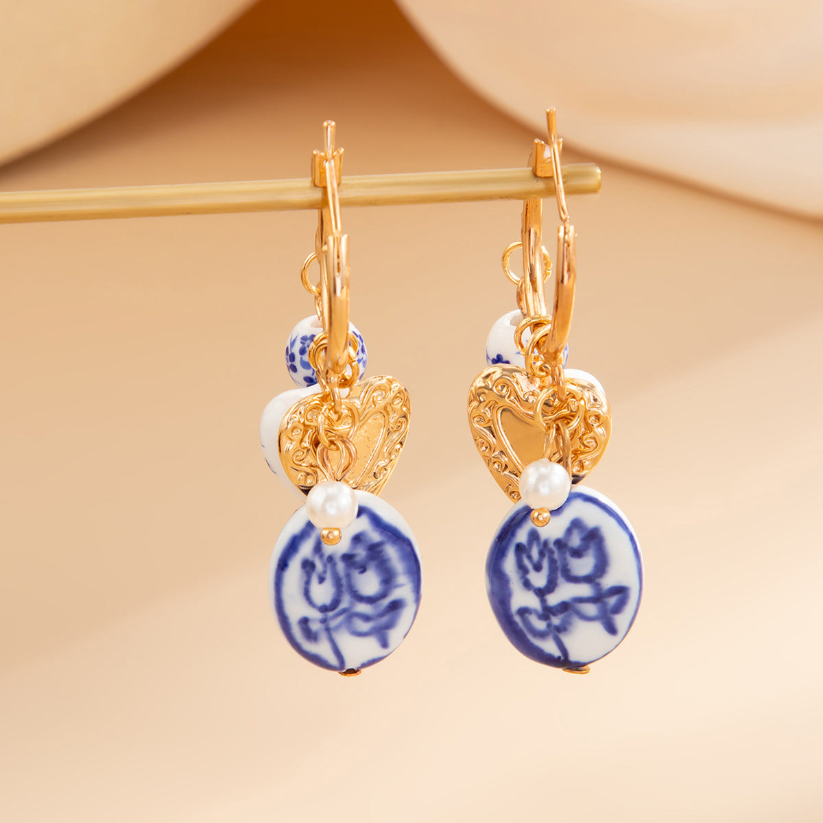 Planderful Pearl Heart Pendant Earrings Vienna Verve For Women Ceramic Flower Design Stunning Statement Jewelry