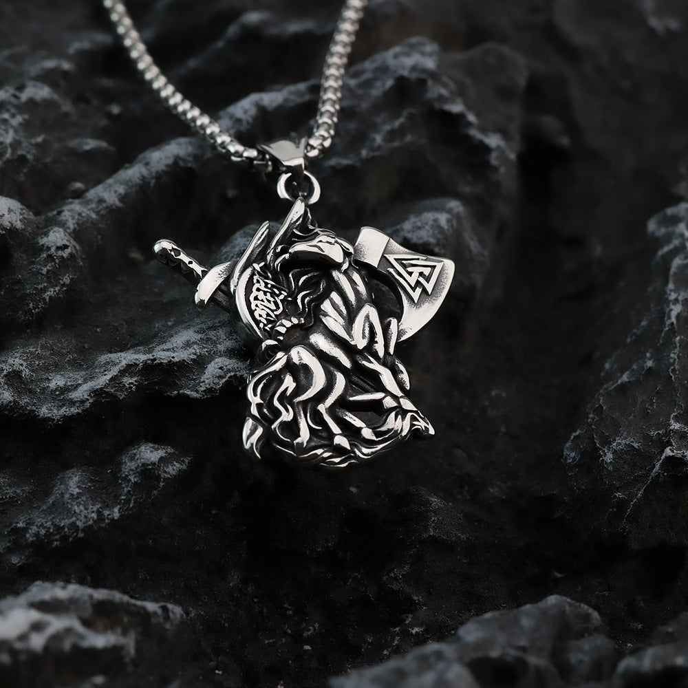 Nordic Retro Men's Stainless Steel Viking Weapon Necklace