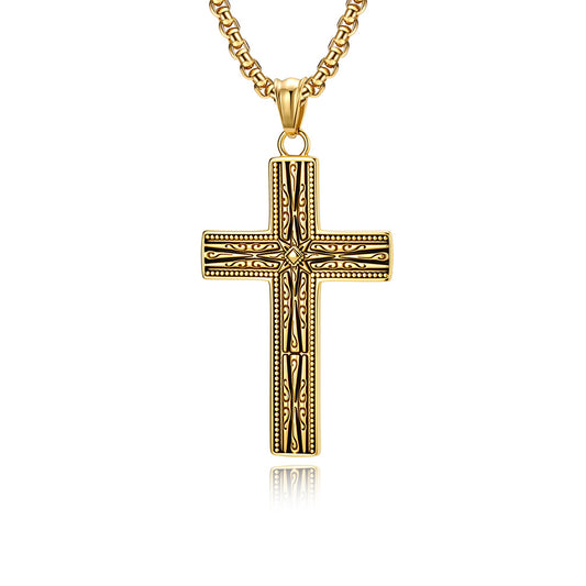 Steel Necklace - Vintage Cross Pendant For Everyday Wear